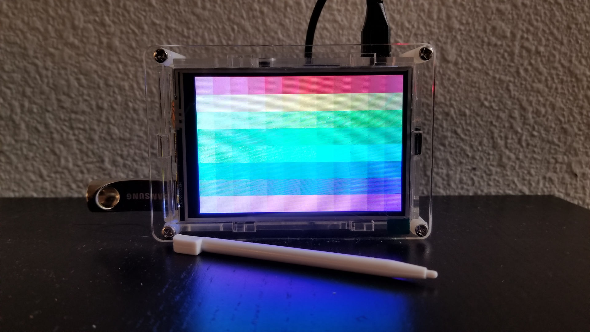 My Raspberry Pi, running an applications showing a grid of colors sorted by hue and luminance